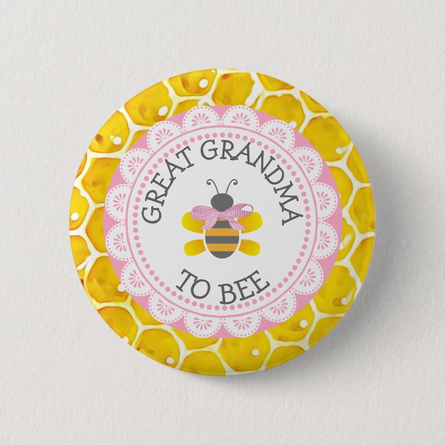 Badge Rond 5 Cm Bouton Grand-mère à Baby shower d'abeille (Devant)