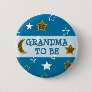 Badge Rond 5 Cm Bouton Grand-mère pour être Blue et Gold Stars