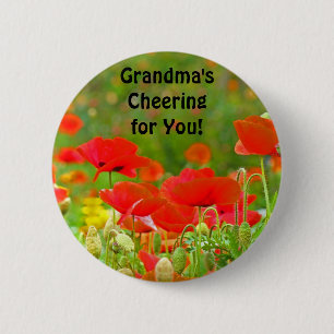 Badge Rond 5 Cm Bouton Grand-mère vous encourage ! Coquelicots rou