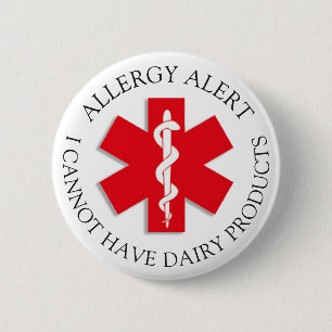 Badge Rond 5 Cm Bouton grave d'alerte d'allergie de LAITERIE