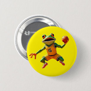 Badge Rond 5 Cm Bouton Grenouille de Basket-ball jaune