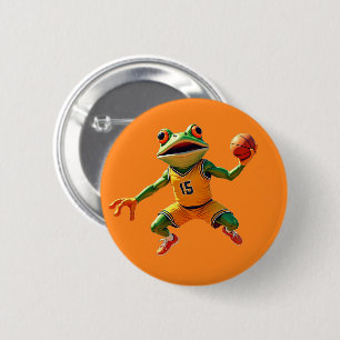 Badge Rond 5 Cm Bouton grenouille orange Basketball