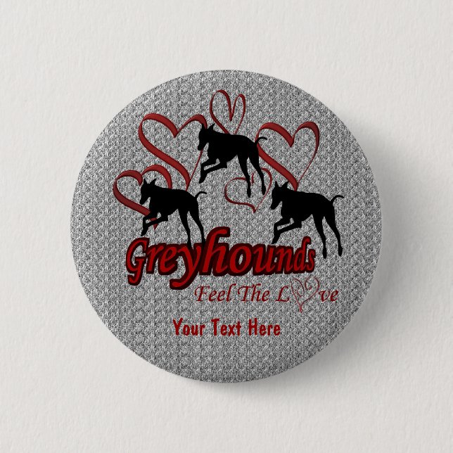 Badge Rond 5 Cm Bouton Greyhounds And Heart Love Chien (Devant)