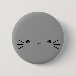 Badge Rond 5 Cm bouton gris de neko