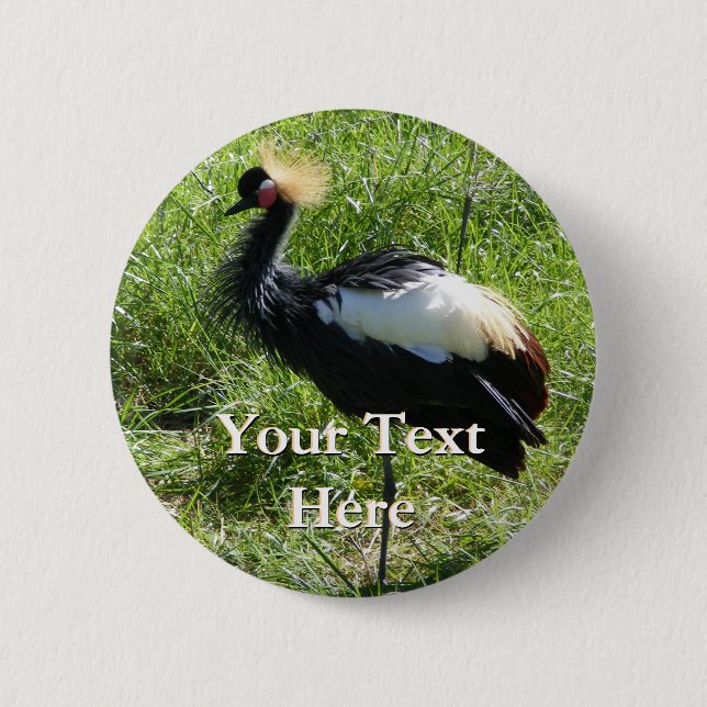 Badge Rond 5 Cm Bouton Gris Grue Couronnée (Devant)