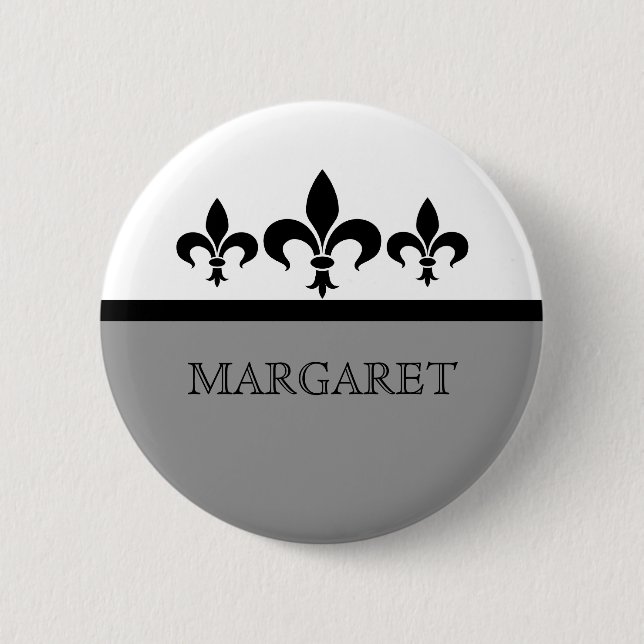 Badge Rond 5 Cm Bouton Gris Swanky Fleur De Lis (Devant)