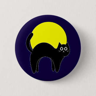 Badge Rond 5 Cm Bouton Halloween Chat avec Pleine Lune