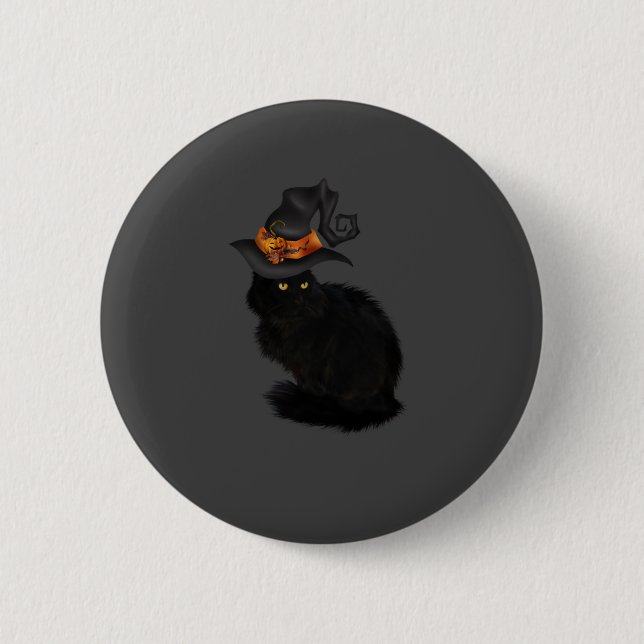 Badge Rond 5 Cm Bouton Halloween Chat noir (Devant)
