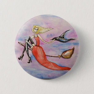 Badge Rond 5 Cm Bouton Halloween Happy Witch