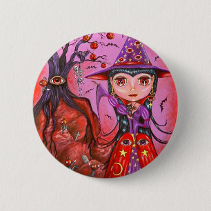 Badge Rond 5 Cm Bouton Halloween Sorcière