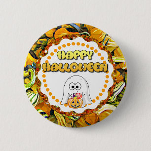 Badge Rond 5 Cm Bouton Happy Halloween Ghost et Gourds