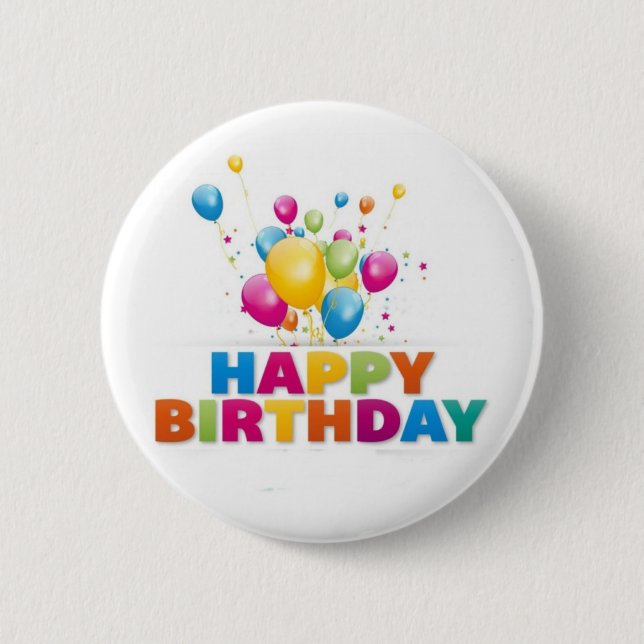 BADGE ROND 5 CM BOUTON "HEUREUX BALLONS D'ANNIVERSAIRE" (Devant)