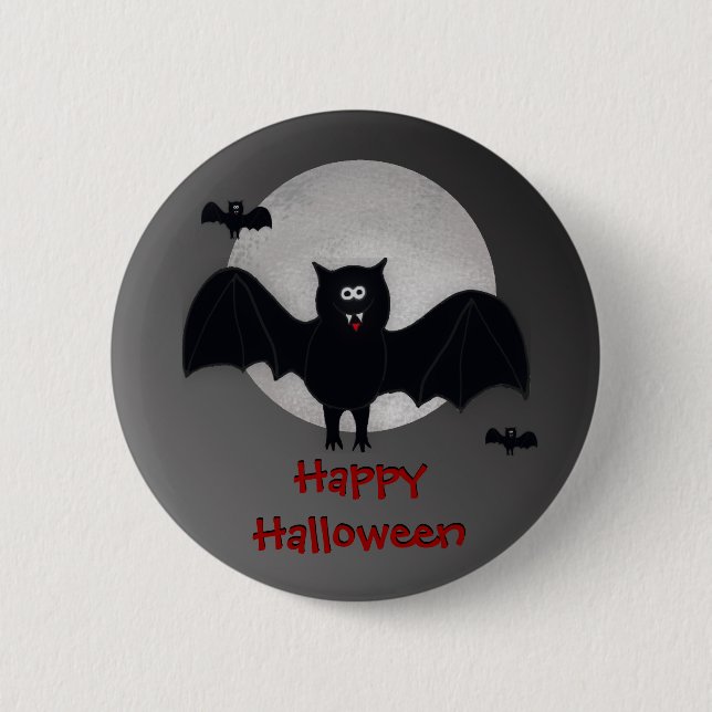 Badge Rond 5 Cm Bouton heureux de batte de vampire de Halloween (Devant)