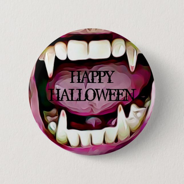 Badge Rond 5 Cm Bouton heureux de crocs de vampire de Halloween (Devant)