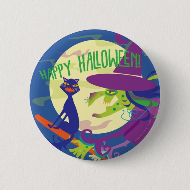 BADGE ROND 5 CM BOUTON HEUREUX DE SORCIÈRE DE HALLOWEEN (Devant)