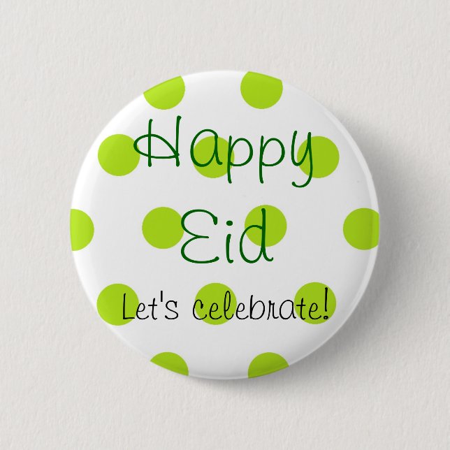Badge Rond 5 Cm Bouton heureux vert d'Eid de point de polka (Devant)