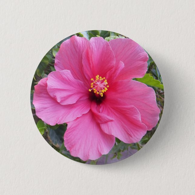 Badge Rond 5 Cm Bouton Hibiscus rose (Devant)