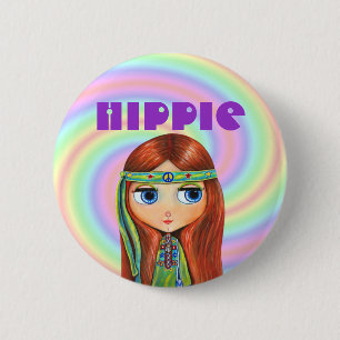 Badge Rond 5 Cm Bouton hippie de fille