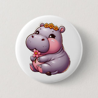 Badge Rond 5 Cm Bouton Hippo bébé mignon