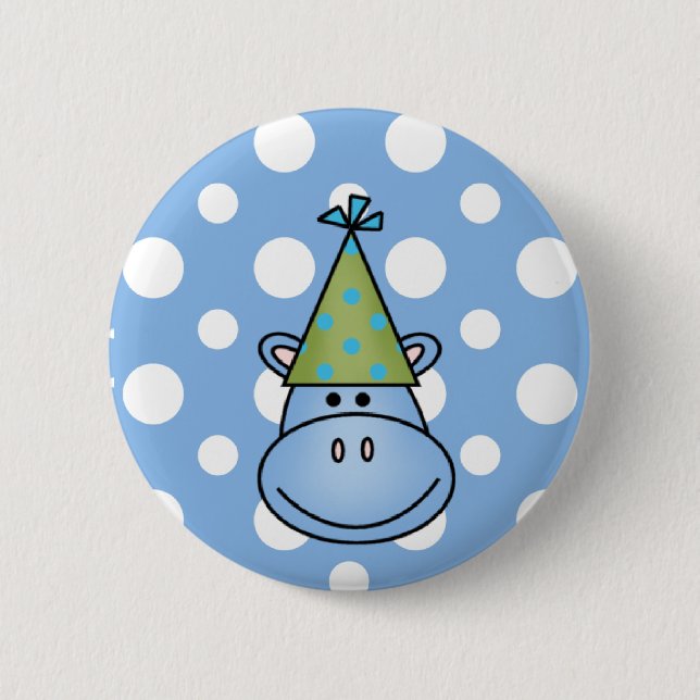 Badge Rond 5 Cm Bouton Hippo bleu (Devant)