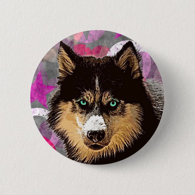 Badge Rond 5 Cm Bouton Husky Sibérien (Devant)