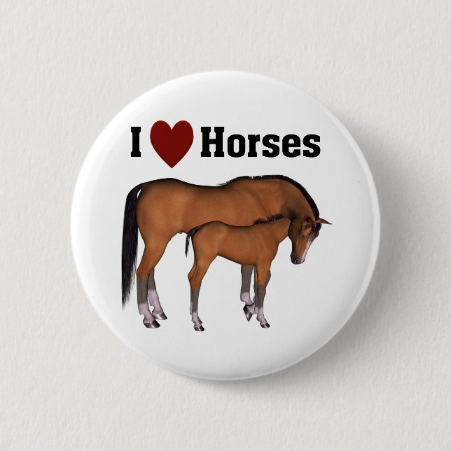 Badge Rond 5 Cm Bouton I Love Horses (Devant)