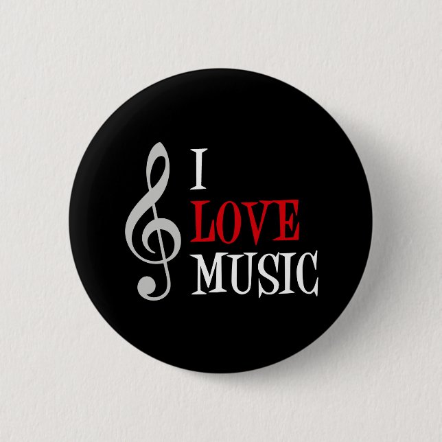 Badge Rond 5 Cm Bouton I Love Music (Devant)