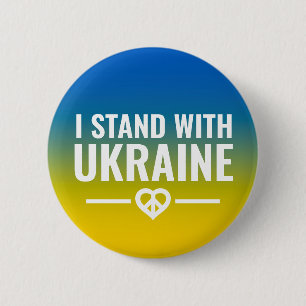 Badge Rond 5 Cm Bouton I Stand with Ukraine Heart Peace Sign