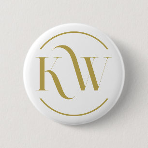 Badge Rond 5 Cm Bouton Initiales personnalisées en or et blanc