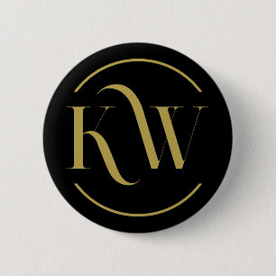 Badge Rond 5 Cm Bouton Initiales personnalisées Noir et Or