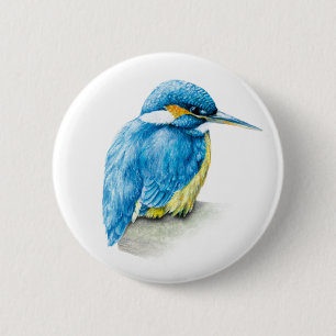 Badge Rond 5 Cm Bouton/insigne d'art d'aquarelle de martin-pêcheu