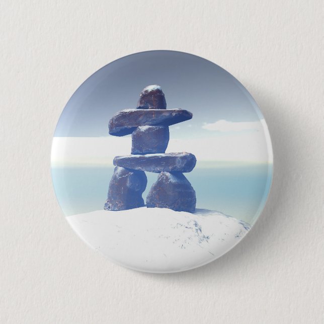Badge Rond 5 Cm Bouton inukshuk d'hiver (Devant)