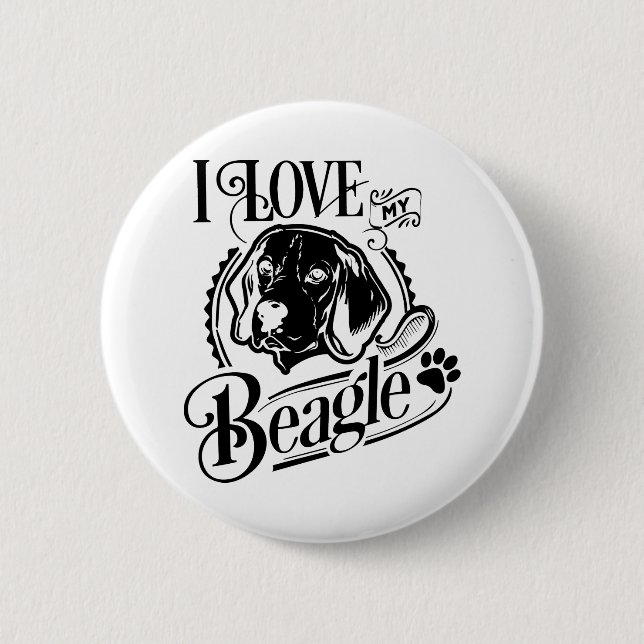 Badge Rond 5 Cm Bouton J'aime mon Beagle (Devant)