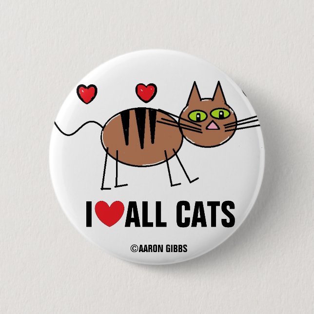Badge Rond 5 Cm Bouton J'aime tous les chats (Devant)