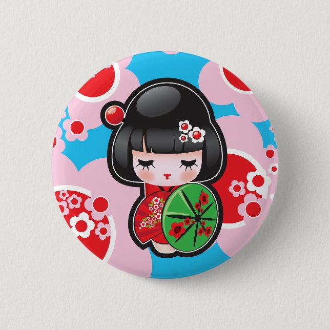 Badge Rond 5 Cm Bouton japonais de poupée de Kawaii (Devant)