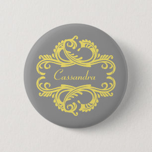 Badge Rond 5 Cm Bouton jaune Chic Damask