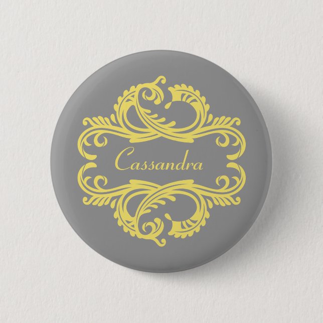 Badge Rond 5 Cm Bouton jaune Chic Damask (Devant)
