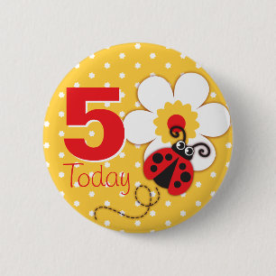 Badge Rond 5 Cm Bouton jaune de l'anniversaire 5 de filles de