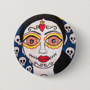 Badge Rond 5 Cm Bouton Jour des morts "Mi Catrina"