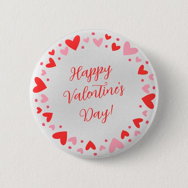 Badge Rond 5 Cm Bouton Joyeuse Saint-Valentin Cercle de Cœurs (Devant)