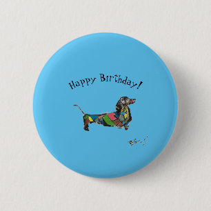 Badge Rond 5 Cm Bouton Joyeux Anniversaire avec Dachshund