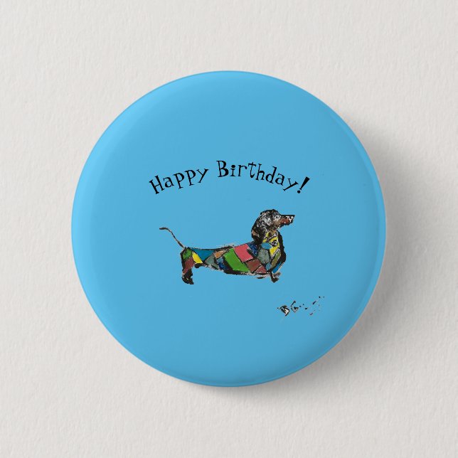 Badge Rond 5 Cm Bouton Joyeux anniversaire avec Dachshund (Devant)