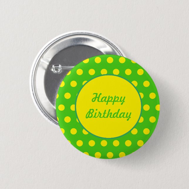 Badge Rond 5 Cm Bouton Joyeux Anniversaire (vert néon et jaune néo (Devant & derrière)