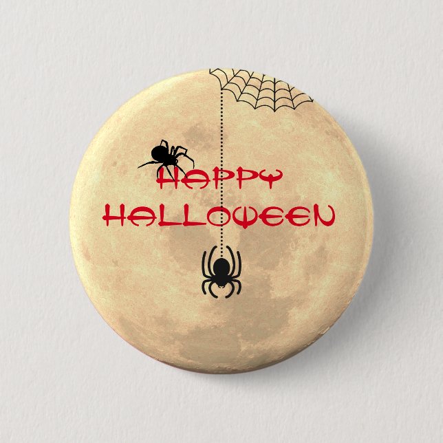 Badge Rond 5 Cm Bouton Joyeux Araignée Pleine lune Halloween (Devant)