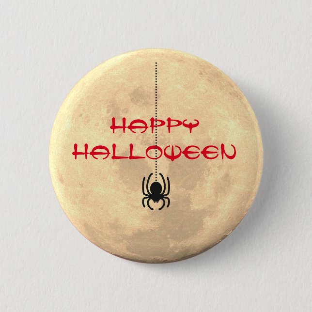 Badge Rond 5 Cm Bouton Joyeux Araignée Pleine lune Halloween (Devant)