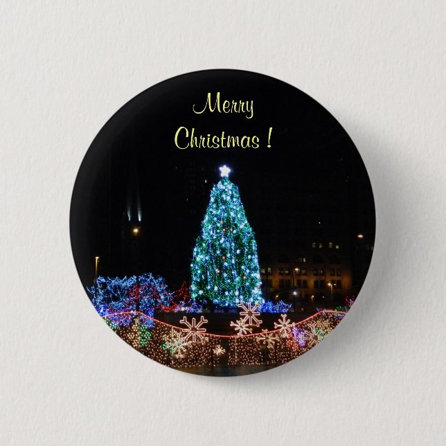 Badge Rond 5 Cm Bouton Joyeux feu de Noël (Devant)