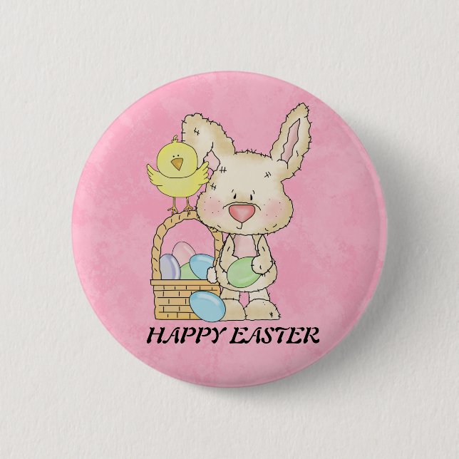 Badge Rond 5 Cm Bouton Joyeux lapin de Pâques (Devant)