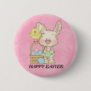 Badge Rond 5 Cm Bouton Joyeux lapin de Pâques