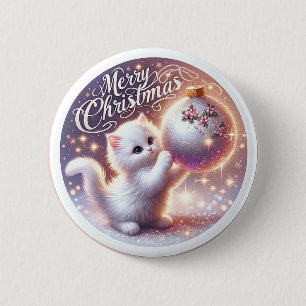 Badge Rond 5 Cm Bouton Joyeux Noël avec chaton