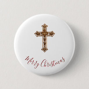 Badge Rond 5 Cm Bouton Joyeux Noël - Croix